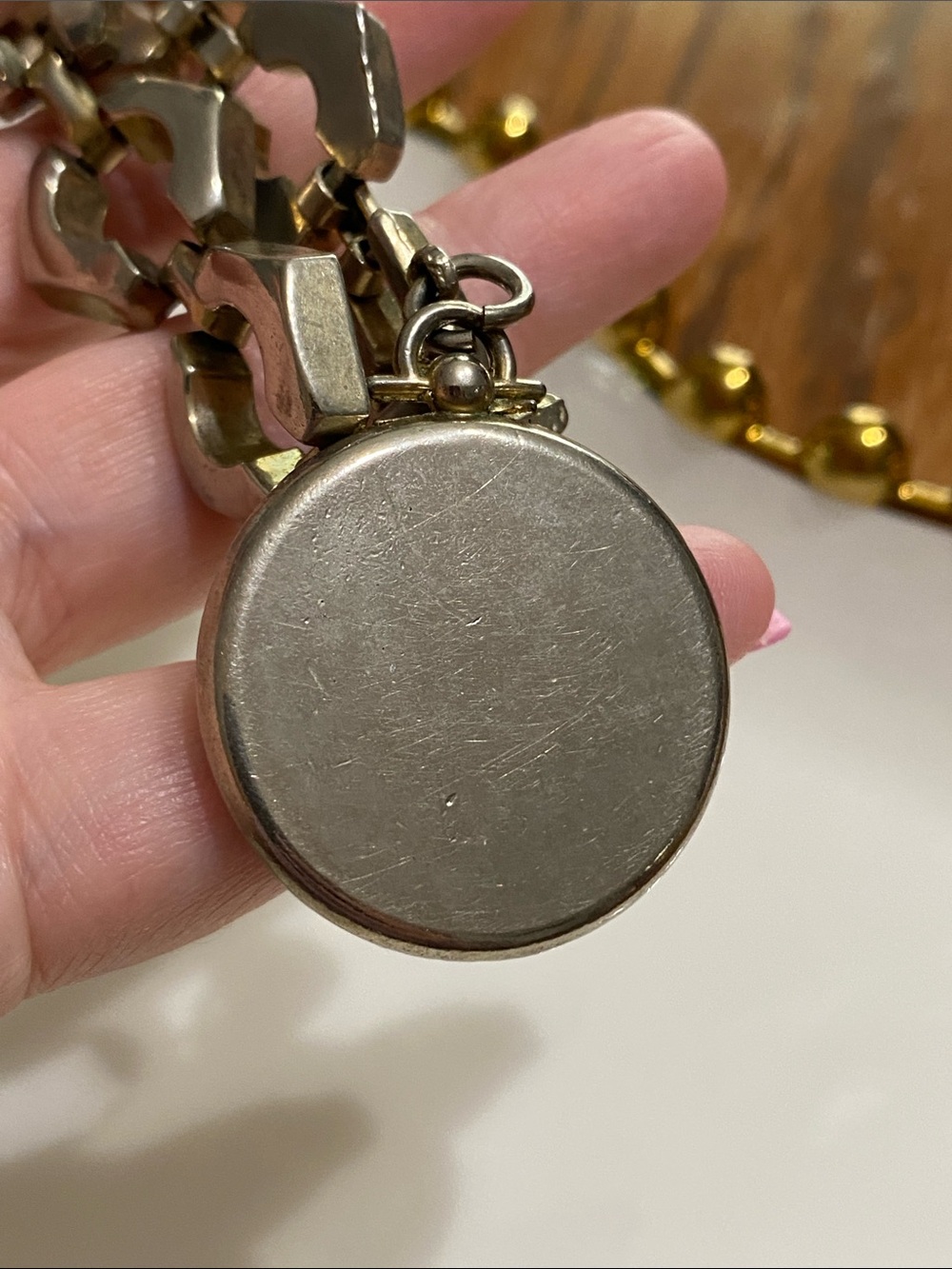Chunky Silver Link Bracelet with Round Pendant - Picture 6 of 6